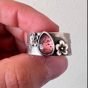 Sterling silver and juicy pink tourmaline ring